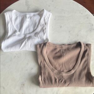 GAP Ribbed Tank Duo - White & Taupe Beige